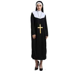 Flickor kvinnor nunna cosplay kostym anständig medeltida mantel med headduf halsband barn vuxen halloween kostym