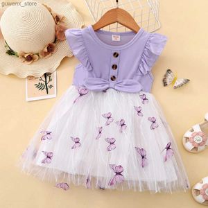 Flickans klänningar Kids Girl Princess Dress Beautiful Futterfly Ruffle Tulle Dress Birthday Party Wear Fashion Clothing For Toddler Girl 1-5 år Y240412