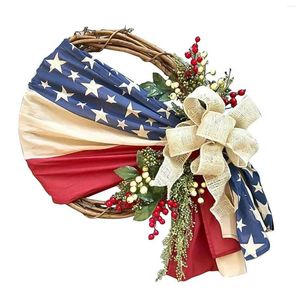 Flores decorativas Wreath Wreatht Chart Hanger Outdoor American Independence Day Bandle Decoração Decoração de Natal para Porta