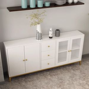 New Drawers Cabinet Organizers Modern White Tableware Collect Solid Wooden Painting Sideboard Dinning Room Storage Cabinet OAK