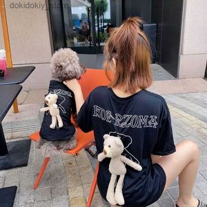 犬のアパレルnew Do Parent-Child Clothin Cute Bear Cat Small do TシャツBichon Poodle Schnauzer Pomeranian Cori Pet Puppy Summer Summer Choldy L49