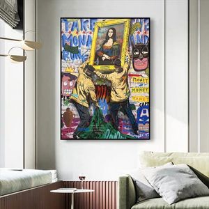 Classic Abstract Graffiti Wall Art World Famous Painting Mona Lisa Van Gogh Banksy HD Canvas Painting Oil Posters And Prints