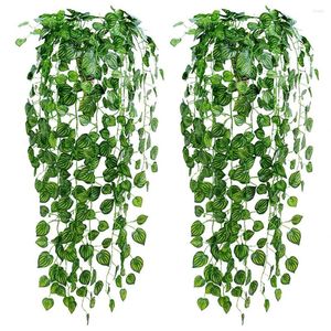 Flores decorativas 1pcs 2,1 m Plantas de flores artificiais Simulação Ivy scindapsus aureus deixa videiras decoração de jardim de casamento verde