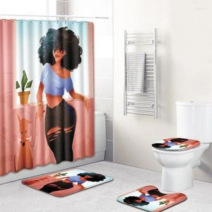 Shower Curtains Fashion Sexy Africa Girl Bathroom Curtain Pedestal Toilet Seat Mat Lid Bath Home Decor Anti Slip Carpet 4Pcs