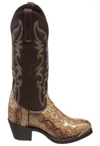 Boots Retro Men Women Golden Head Snake Skin Faux Leather Winter Shoes Embroidered Western Cowboy Unisex Footwear Big Size9948254