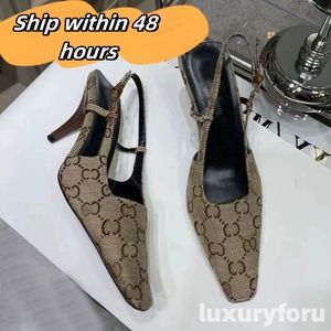 Heels Designer Slingback Heels Dress Shoes Women shoes Sandals Black mesh with crystals sparkling Print shoes Leather summer Ankle Strap Slippers 36-42