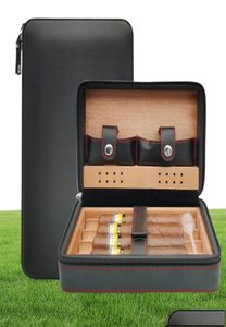 Cigarrtillbehör Portable Cedar Wood Cigar Humidor Leather Wrap Travel Case 4 Cigars Box Storage Humidors Humidifier Accessories 6180853