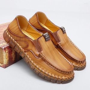 Casual Shoes Handgjorda läder Men Luxury Designer Soft Men's Loafers Non-Slip Brown Slip On Flats Man Moccasins Big Size 38-47