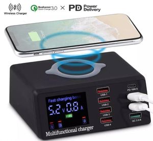 100 Вт Multi USB Fast Charger PD Зарядка QC30 Адаптер US EU UK Plug Wireless Quick Station для смартфона Samsung Huawai8401854