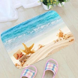 Teppiche Sommer Beach Druckteppich Flanell Seestern Muschel Muster Teppich Badezimmer Nicht-Schlupfmatten-See-Style-Heimdekor Türmat