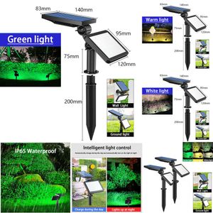 Nya lampor Justerbar utomhus Solar Ground Lamp IP65 Vattentät väggbelysning för gräsmatta Dekorationsljus