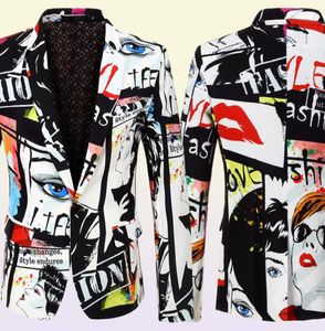 Herren Modejacke lässige Farbgedruckte Anzug Mantel -Trendjacken mit verschiedenen Charakteren Männer