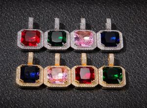 New Mens Bling Faux Lab Ruby Pendant Necklace 24quot Box Chain Gold Plated Iced Out Sapphire Rock Rap Hip Hop Jewelry For Gift1085741