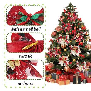 6pcs Arreça de Natal Ornamento de Bell Home Garden Bows Christmas Bowknot Xmas Tree Ornamentos de Ano Novo Navidad 2024