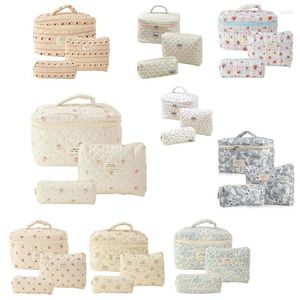 Cosmetic Bags Makeup Bag 3 Pcs Cotton Quilted Aesthetic Floral Toiletry For Women