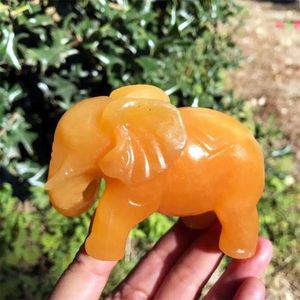 Figurine decorative da 9,5 cm arancione naturale Calcite Crystal Crystal Elefante intaglio di pietra di guarigione lucida decorazione per la casa Regali di Natale creativi per