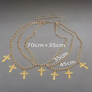 Punk Hip-Hop Style Simple Multi-Layer Body Chain Retro Temperament Alloy Cross Pendant Waist Chain 240402