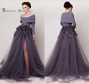 2020 Off Shoulder S Arabic Long Sleeves the Middle East Prom Dress A Line Appliques Formal Party Wear Evening Gowns High Split7020469