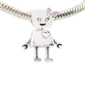 2018 весна New 925 Sterling Silver Silver Bella Robot Charm Pink Emale Bead Fits Bracelet Diy для женских ювелирных аксессуаров 8287227