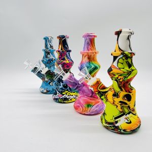 Silicone Cartoon Collage Water Pipe wine bottle Pagoda Smoking Bong Rigs With 14mm Glass Bowl ownstem Unbreakable bongspipe