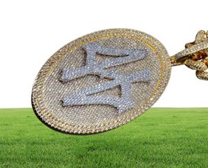 Iced Out Number 44 Large Size Diamond Round Pendant Necklace 18K Gold Plated Mens Hiphop Bling Jewelry Gift8852541