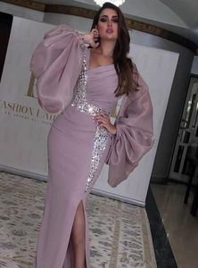 2020 New Side Split Saudi Arabia Long Sleeves V Neckless Evening Dress Kaftan Dubai Beaded Split Prom Formal Party Dresses Custom 8485067