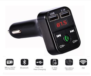 Cheap CAR B2 B3 E5 Multifunction Bluetooth Transmitter 21A Dual USB Car charger FM MP3 Player Car Kit Support TF Card Hands8015696