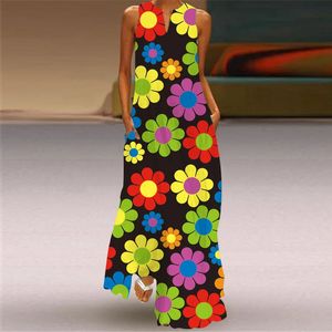 3D -Print -Mode große Kleiderparty gegen Nacken Sommer Sonnenbringer elegant großer Damen Kleider Frauen Casual Beach Maxi 240412