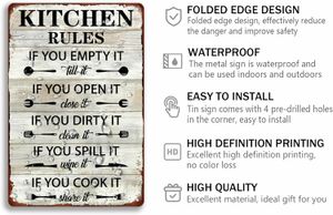Küchenregeln Zinnschild Lustiges Zitat Metallschilder Vintage Küchenwanddekor für Home Bar Cafe 8x12 Zoll