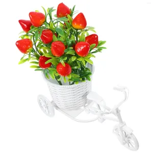 Dekorativa blommor flyter krukväxt Fake Strawberry With Bike Wedding Bouquet Flower Decor för simulering Ornament Konstgjorda växter