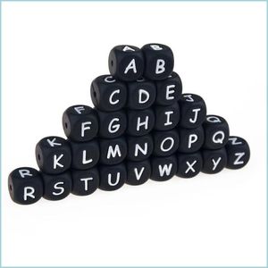 Other Black Sile Alphabet Teething Beads 12Mm Nursing Teether Chewable Bead Food Grade Diy Baby Jewelry Necklace Drop Delive Dhgarden Dhnov