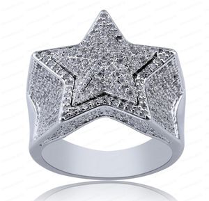 Nuovo designer Luxury 18K Gold White CZ Zirconia Pentagram Ring 2020 Diamond Full Iced Out Hip Hop Jewelry Gifts for Men Women Rin1119886