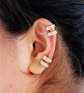 10 Pair Trendy Small Round Ear Cuff Earrings For Women Gold And Silver Plated 2 Rows Rhinestone Clip Earrings Without Piercing Acc2234276