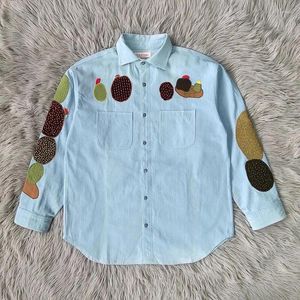 Koszulki męskie Kapital Kountry Chambray Work Cactus Hafted Vintage Dżinsowa koszula
