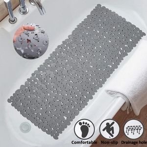 Bath Mats Non-Slip Pebble Bathtub Mat Machine Washable Eco PVC Bathroom With Drain Holes Suction Cups Deep Foot Massage Shower