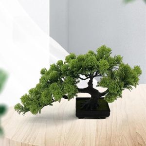 Dekorativa blommor Artificial Bonsai Pine Tree Simulation Potted Plants Desktop Display för Bookhelf Living Room Windows Bill Decoration
