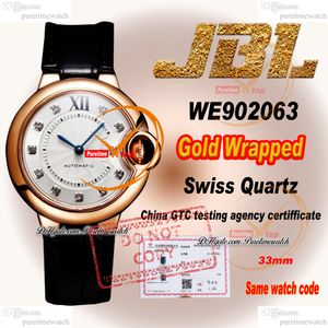 We902063 Szwajcarski kwarc Women Watch JBLF 33mm Ojęte 18K Rose Gold Case Silver Diamonds Diamonds Markery Czarne Croc Pasp Super Edition Lady Puretime Ptcar