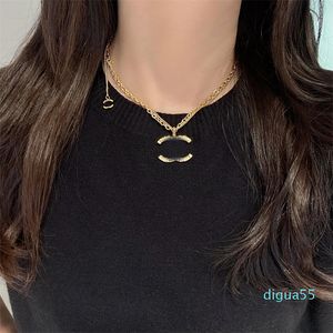 Designer Pendants Necklaces Double Layer Gold Plated Stainless Steel Letter Choker Pendant Necklace Chain Jewelry Accessories Gifts Size Adjustable