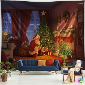 Tapestries Santa Claus Christmas Tree Tapestry Holiday Wall Decoration Background Cloth Living Room Home