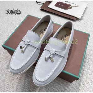 LP Suede Loafers Moccasins Shoes Summer Walk Slip-On Charms Flat Shoes Apricot äkta läder Men avslappnad slip på lägenheter Kvinnor lyxdesigners platt klänningsko 35-45 L2