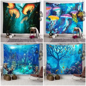 Tapestries Mediterranean Tapestry Hanging Living Room Head Decor Marine Mushroom Art Home Cloth