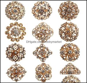 Pins Brooches Jewelry 24Pcs Clear Crystal Rhinestones Women Bridal Gold Brooch Pins For Diy Wedding Bouquet Kits Drop Delivery 2024601764