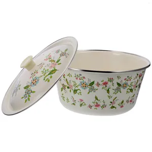 Double Boilers Mixing Bowl With Lid Stainless Steel Porcelain Salad Vintage Style Fruit Serving For Kitchen Flower Pattern Random