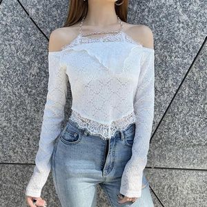 Kvinnors T -skjortor Summer White Chain Halter Crop Topps Women Y2k Solid Colors Short 2024 Spring Fashion Vintage Tees Sexig Indie Tshirt