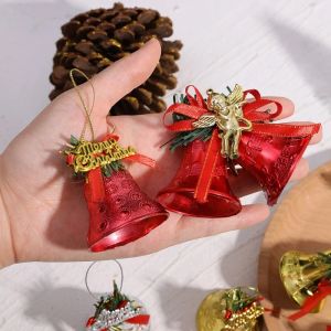 4pcs/conjunto Feliz Natal Bells Angel Gold Plástico Bell Tree Holding Decor para Ano Novo Sala de Casa Bell Presentes
