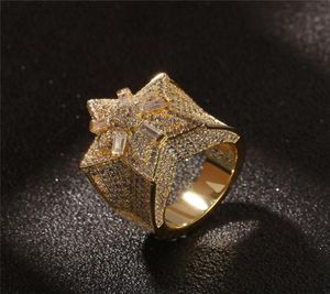 Hiphop Star Rings для мужчин Bling Cubic Circonia Ice Out Hip Hop Gold Ring Brand Jewelry6989566