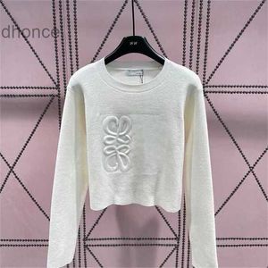New Sweater Autumn Trendy Long-sleeved Lowe Slim Pullover Coat Designer Three-dimensional Pattern White Thin Knitted Shirt Womens Clothing Size Sml