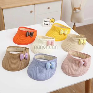 Visier breite Krempe Hüte Eimer Hüte Schönes Mädchen Baby Sommer Strohhut Casual Bowknot Sun Visor Kappen im Freien Strand Top Sonnenschutz