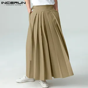 Men's Pants INCERUN Stylish Men Pleated Wide Leg Pantalons Male Solid All-match Trousers Party Nightclub High Waist Long Pant Culottes S-5XL