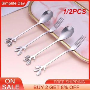 Spoons 1/2PCS Afternoon Tea Fork Durable Dining Room Elegant Teaspoon Set Coffee Spoon Actual High Quality Stainless Steel